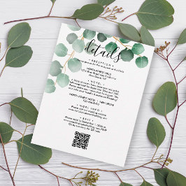 Elegante Eukalyptus-Blätter QR-Code Hochzeitdetail Begleitkarte