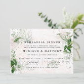 Elegante Eukalyptus-Blätter Rosa Probe Abendessen Einladung (Stehend Vorderseite)