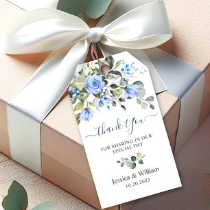 Elegante Eukalyptus Blaue Rosen Danke Hochzeit Geschenkanhänger