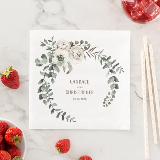 Elegante Eukalyptus Blush Ranunculus Rose Anemone Serviette (Beispiel)