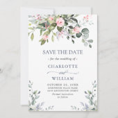 Elegante Eukalyptus Blush Rose Blumenhochzeit Save The Date (Vorderseite)
