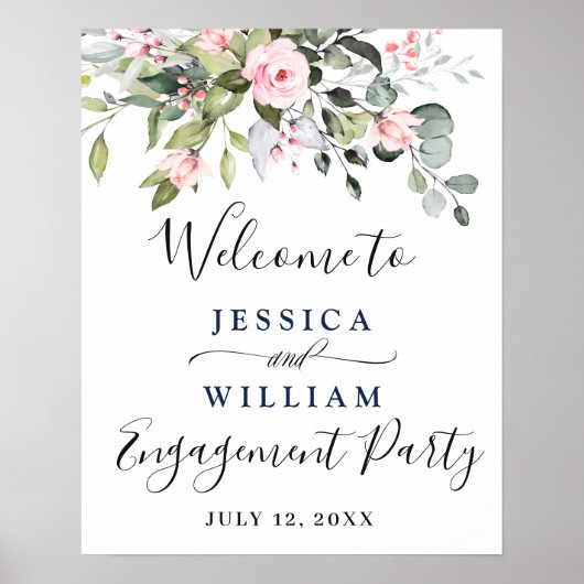 Elegante Eukalyptus Blush Rose Engagement Party Poster (Vorne)