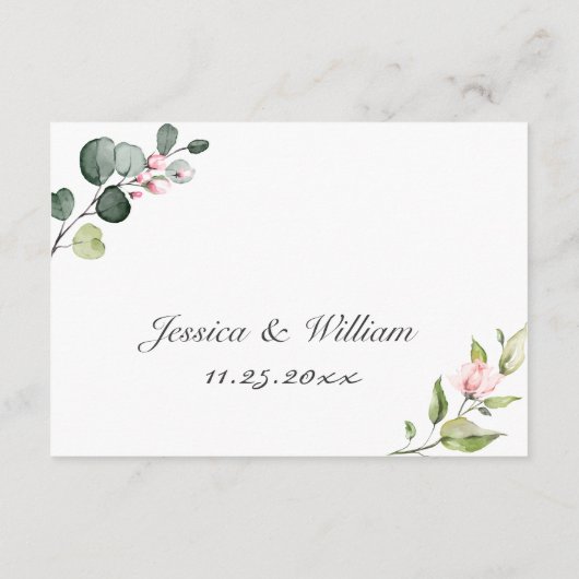 Elegante Eukalyptus Blush Rose Hochzeitdetails ENC Begleitkarte (Rückseite)
