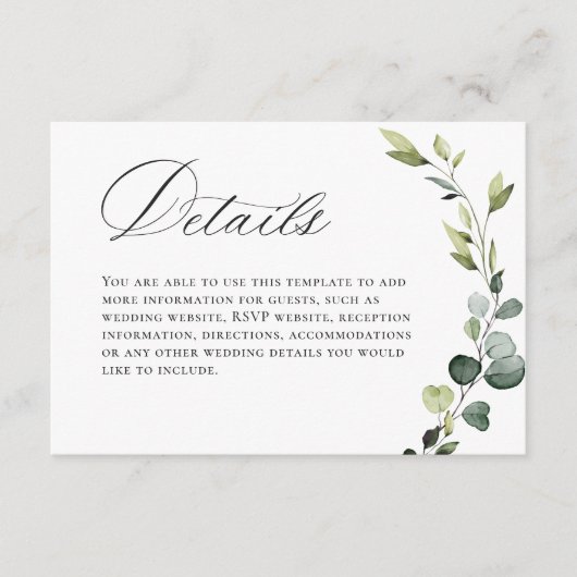 Elegante Eukalyptus Bohemisch Wedding Begleitkarte (Vorderseite)