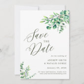 Elegante Eukalyptus Botanische Blätter Foto Hochze Save The Date (Vorderseite)
