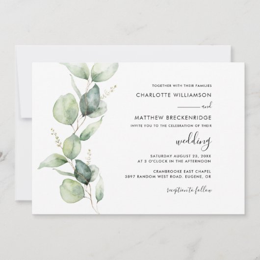 Elegante Eukalyptus Botanische Hochzeit Einladung (Vorderseite)