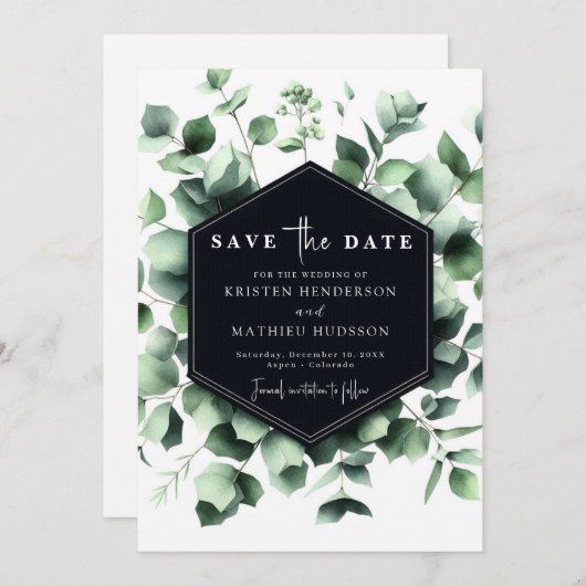 Elegante Eukalyptus Digitale Hochzeit Save The Date (Vorne/Hinten)