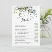 Elegante Eukalyptus Floral Brautparty Game Card Einladung (Stehend Vorderseite)