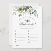 Elegante Eukalyptus Floral Brautparty Game Card Einladung (Vorderseite)