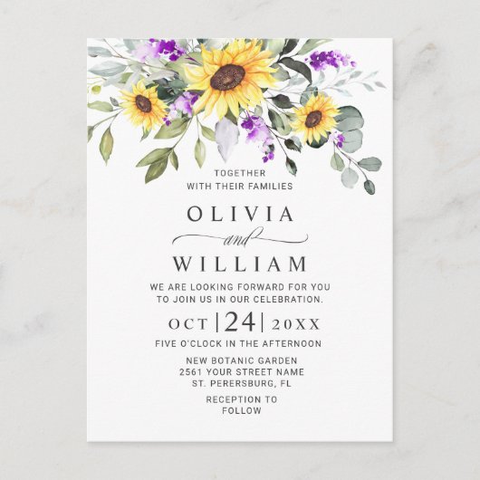 Elegante Eukalyptus Floral Wedding Invitation Card Postkarte (Vorderseite)