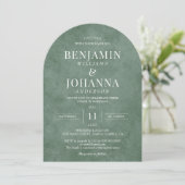 Elegante Eukalyptus Green Arch Wedding Einladung (Stehend Vorderseite)