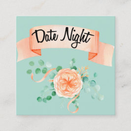 Elegante Eukalyptus Green Peach Date Night Card Quadratische Visitenkarte