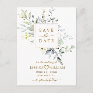 Elegante Eukalyptus-Grün-Hochzeit Bewahrt das Datu Postkarte