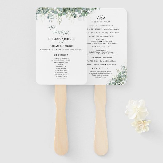 Elegante Eukalyptus-Grün-Hochzeit Fächer (Vorne und Hinten)