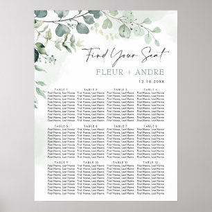 Elegante Eukalyptus-Grün-Hochzeits-Sitzplan Poster