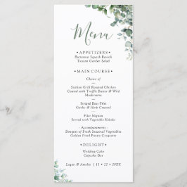 Elegante Eukalyptus-Grün-Hochzeitsmenü Menükarte