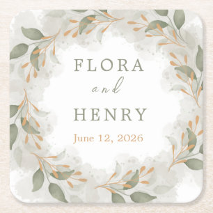 Elegante Eukalyptus-Grün-Wasserfarben-Hochzeitspap Rechteckiger Pappuntersetzer