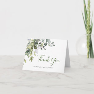 Elegante Eukalyptus-Grün-Watercolor-Hochzeit Dankeskarte