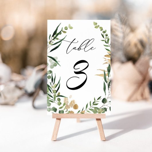 Elegante Eukalyptus-Grüne Goldfolie-Tischnummer Tischnummer