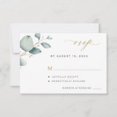 Elegante Eukalyptus-Grüne Goldhochzeit RSVP Karte (Vorderseite)