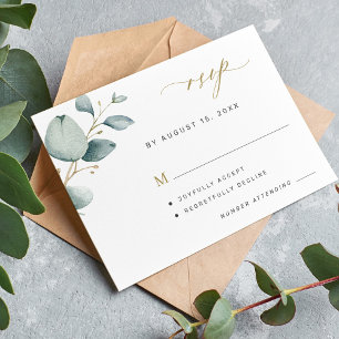 Elegante Eukalyptus-Grüne Goldhochzeit RSVP Karte