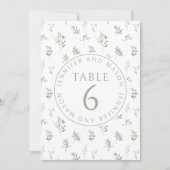 Elegante Eukalyptus-Grüne Hochzeit Tischnummern (Vorderseite)