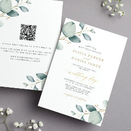 Elegante Eukalyptus-Grüngolden QR UAWG Hochzeit Einladung