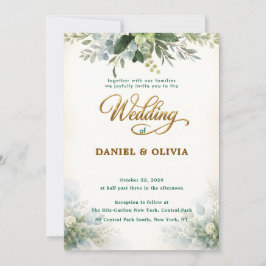 Elegante Eukalyptus-Grünpflanzen Gold-Overlay-Foto Einladung