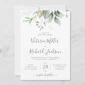 Elegante Eukalyptus-Grünpflanzen in einer QR-Hochz Einladung (Vorderseite)