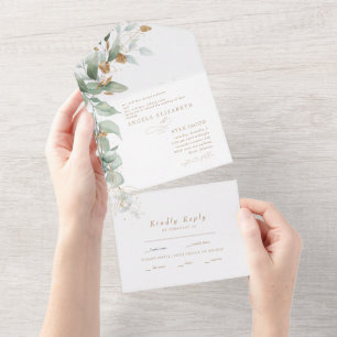 Elegante Eukalyptus-Hochzeit Glamour Beide Eltern All In One Einladung