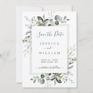 Elegante Eukalyptus-Hochzeit in Aquarell-Optik Save The Date