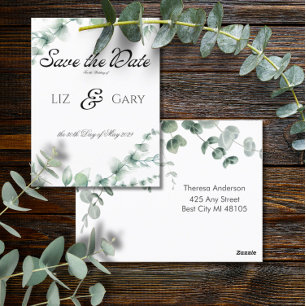 Elegante Eukalyptus-Hochzeit - Save-the-Date Postkarte