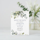 Elegante Eukalyptus Hochzeit Save the Date QR-Code Postkarte (Stehend Vorderseite)