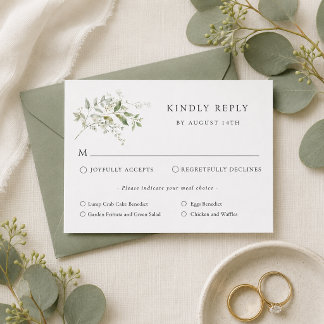 Elegante Eukalyptus-Hochzeits-RSVP mit Essensauswa Begleitkarte