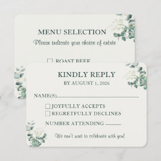 Elegante Eukalyptus-Hochzeits-RSVP mit Essensauswa RSVP Karte