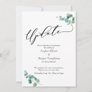 Elegante Eukalyptus-Hochzeits-Update-Karte mit Ver Einladung