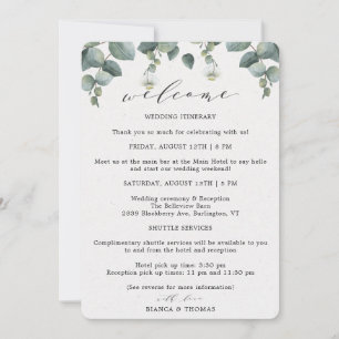 Elegante Eukalyptus-Hochzeitstags-Itinerary Ankündigung