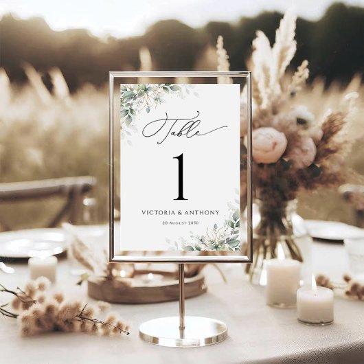 Elegante Eukalyptus-Hochzeitstischnummern Tischnummer