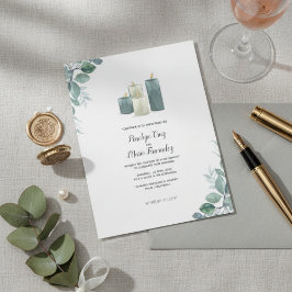 Elegante Eukalyptus- & Kerzen-Aquarell-Hochzeit  Einladung