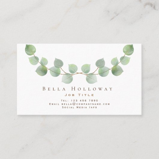 Elegante Eukalyptus Leaf Green Gold Jede Aufgabe Visitenkarte (Vorderseite)