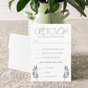 Elegante Eukalyptus Leaf Wedding w/Meal RSVP Card