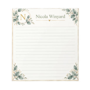 Elegante Eukalyptus-Monogramm-Notizblockhülle Notizblock