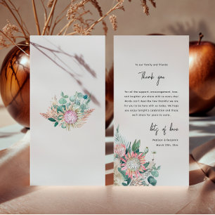 Elegante Eukalyptus-Pampasgras-Protea-Hochzeit Dankeskarte