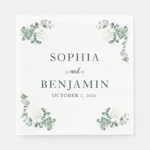 Elegante Eukalyptus personalisierte Hochzeitsservi Serviette