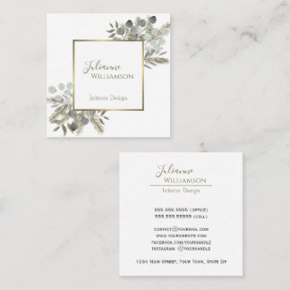 Elegante Eukalyptus & Pine Sage Green & Gold Quadratische Visitenkarte