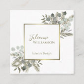 Elegante Eukalyptus & Pine Sage Green & Gold Quadratische Visitenkarte (Vorderseite)