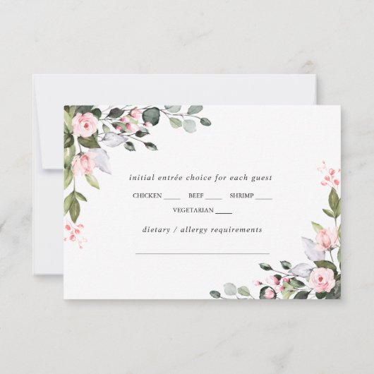 Elegante Eukalyptus Pink Blush Rose Hochzeit RSVP Karte (Rückseite)