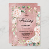 Elegante Eukalyptus Pink Metallic Wedding Einladung (Vorne/Hinten)