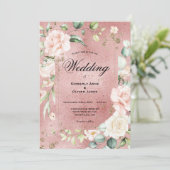 Elegante Eukalyptus Pink Metallic Wedding Einladung (Stehend Vorderseite)