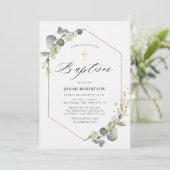 Elegante Eukalyptus-Rahmen-Taufe Einladung (Stehend Vorderseite)